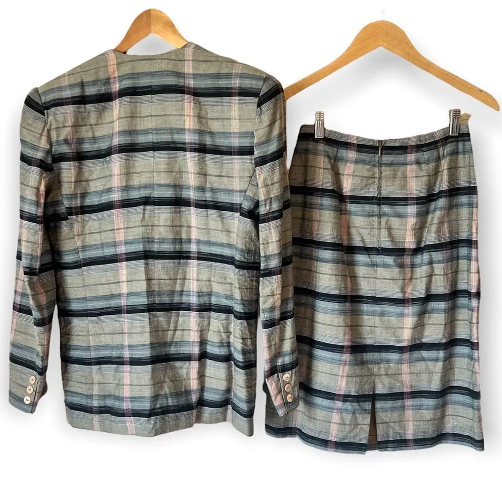 Vintage Margaret Godfrey for Bagatelle Linen Blend Madras Plaid 2PC Skirt Suit - Image 13