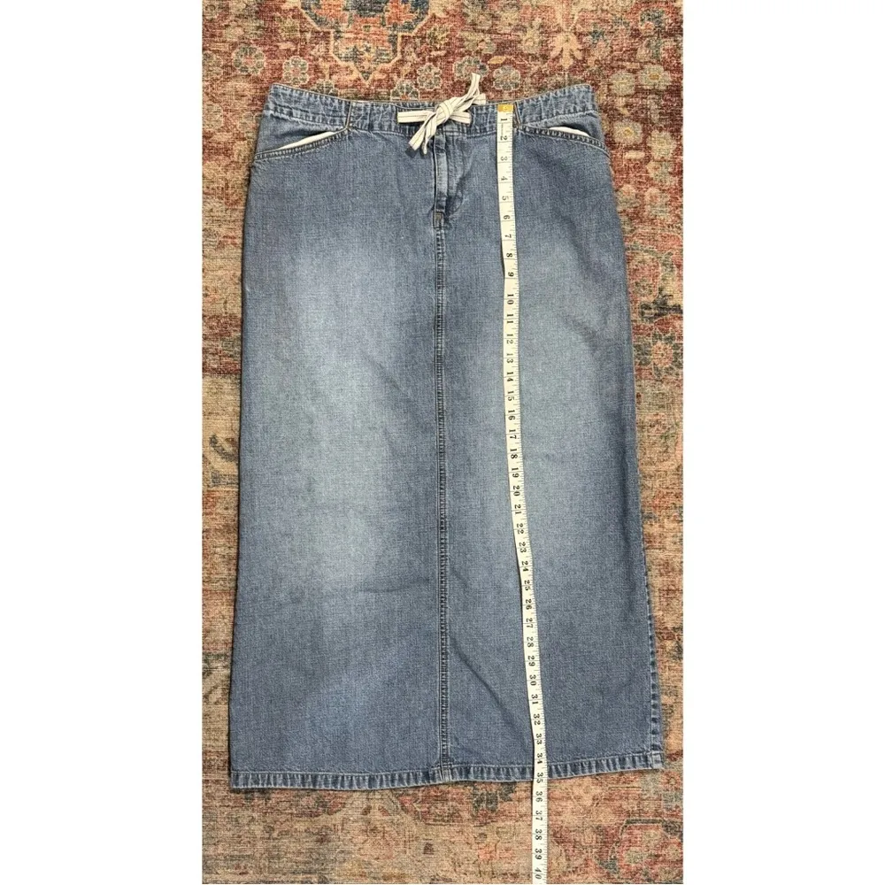 Vintage Long Denim Skirt with Drawstring and back slit, size 14/16 Blue - Image 2