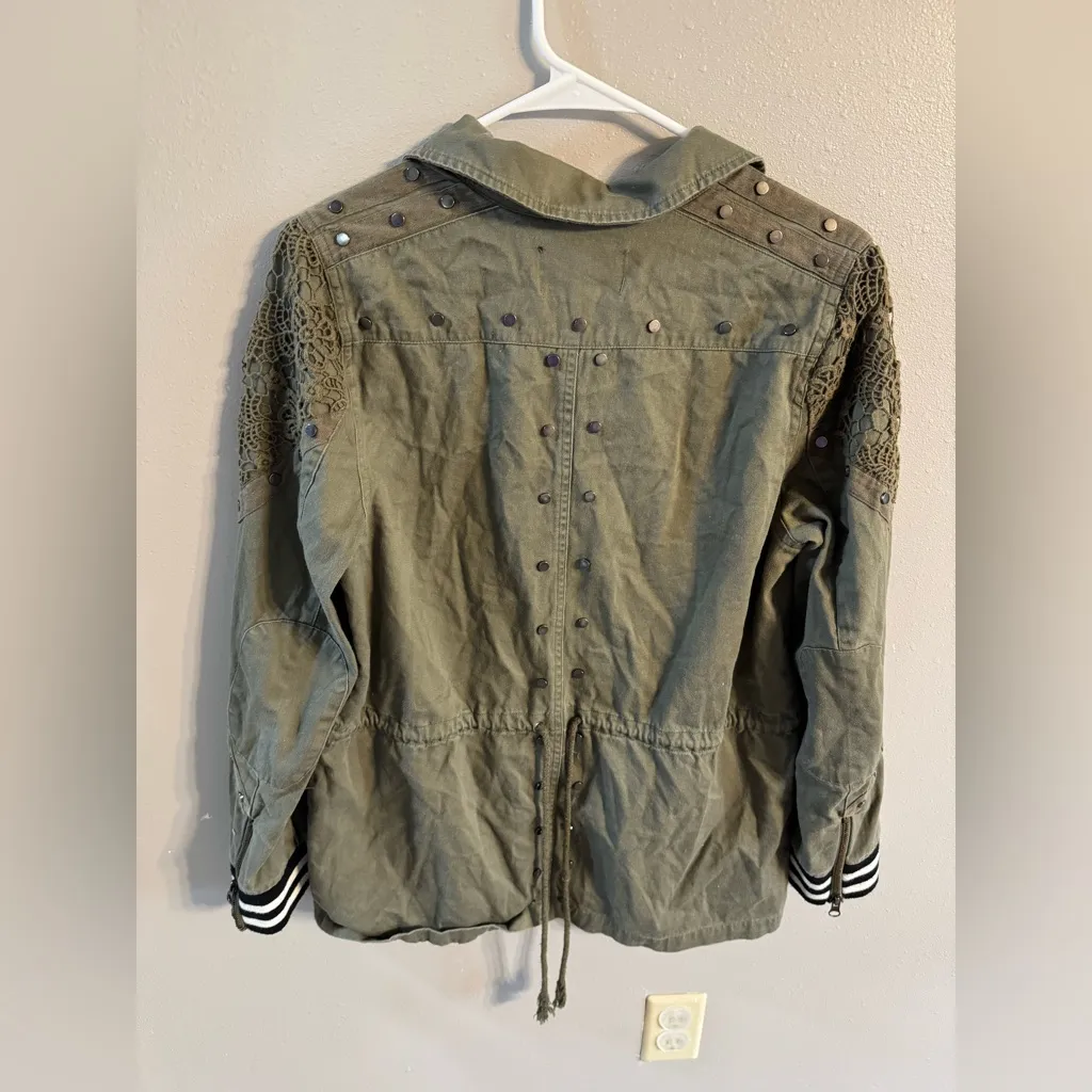 BKE Olive Green Women's Jacket With Lace & Stud Detail - Image 8