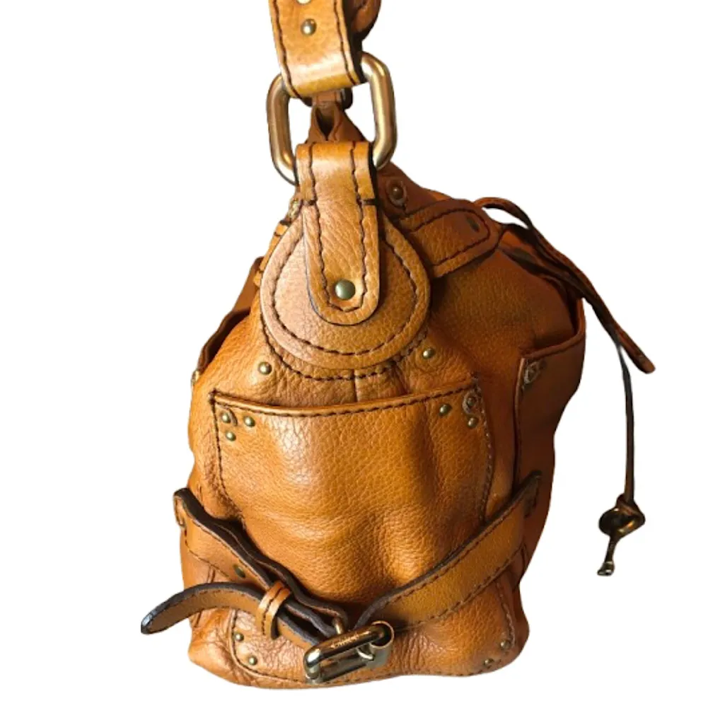 CHLOE PADDINGTON British Tan Leather Hobo Shoulder Bag with Lock Key - Image 5