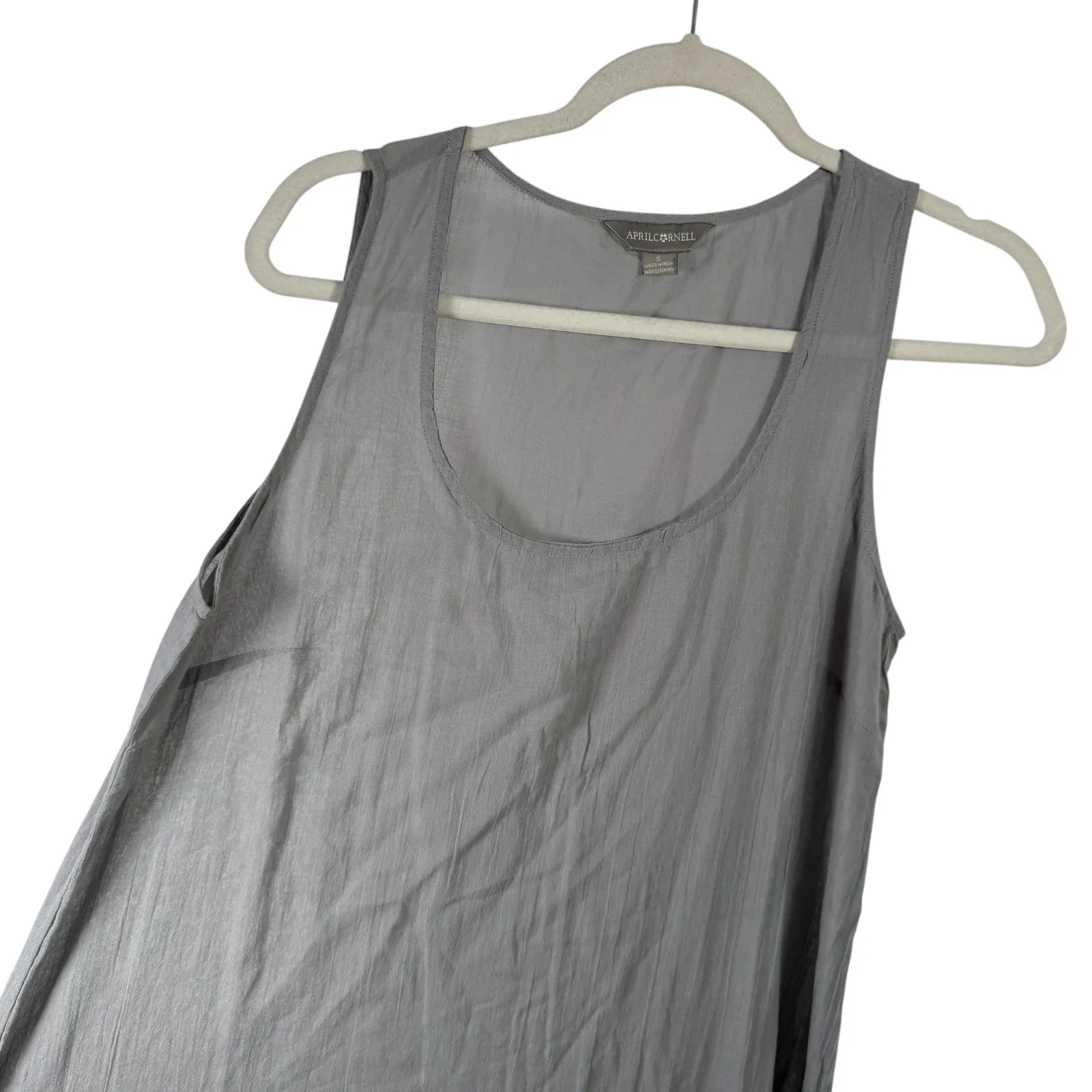 April Cornell Grey 100% Cotton Gauze Slip Midi Dress Nightgown Cottage Womens Sm Gray - Image 3