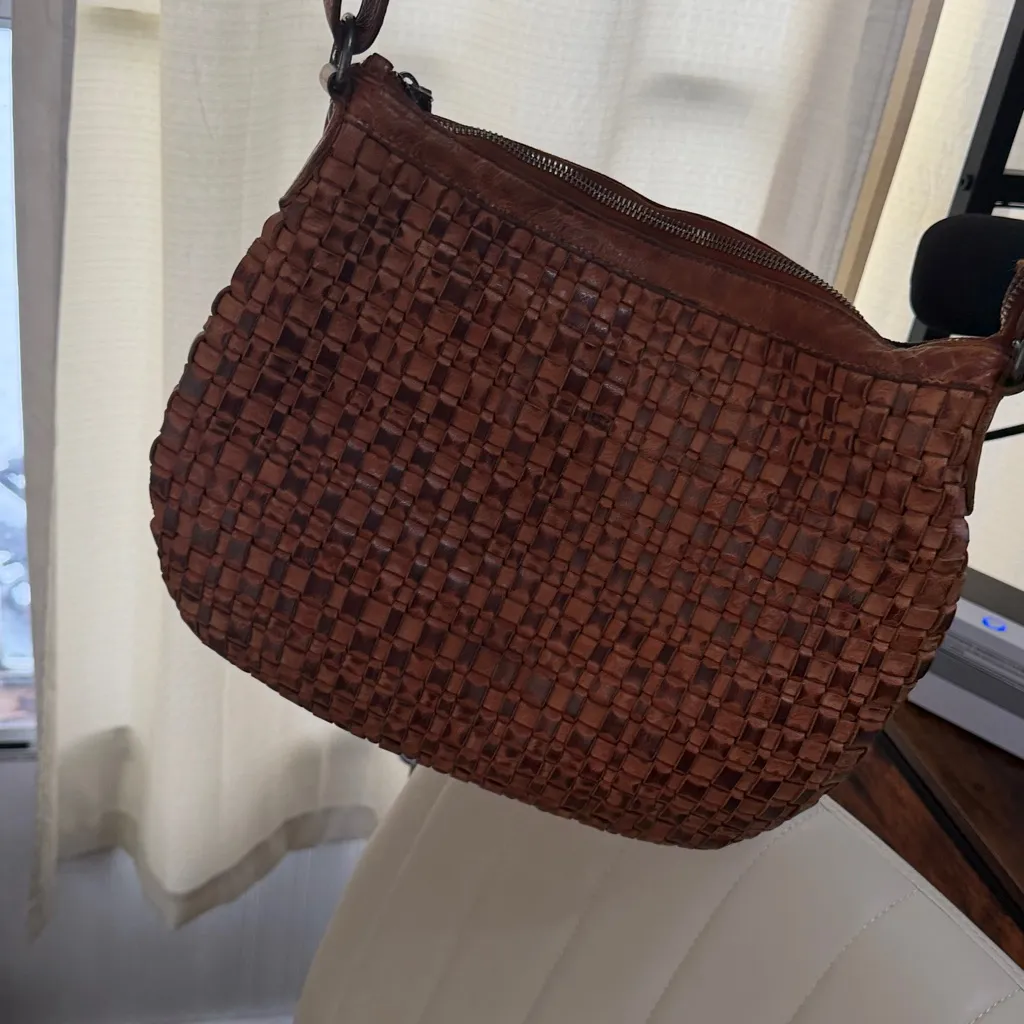 Vilenca Holland genuine leather Boho Woven Crossbody Hobo Brown Bag Purse Tan - Image 10