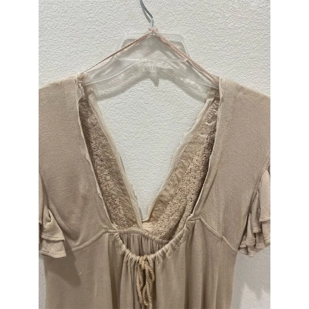 Free People Fiesta Nueva Tunic Top Beige Embroidered Boho Blouse S - Image 3