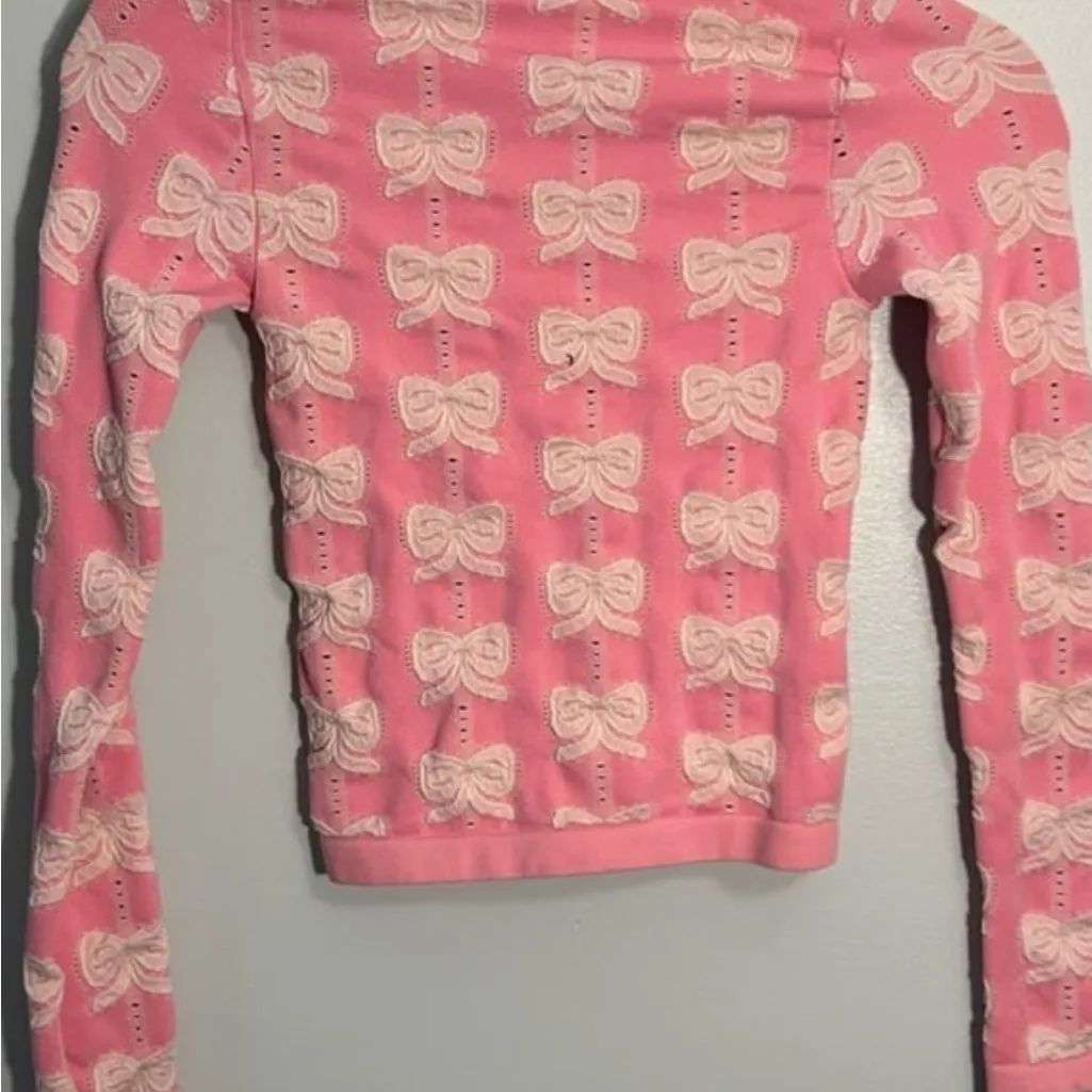 Out From Under/Urban Outfitters Cardigan Seamless Knit Pink WITH bows. Size XS/S - Image 4