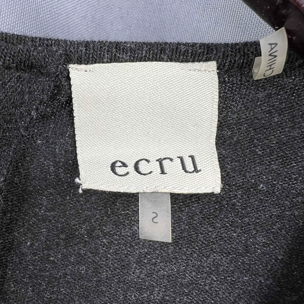 Ecru Top Black Suede Front Knit Back Scoop Neck Short Sleeve Shirt Womens Size 2 - Image 4