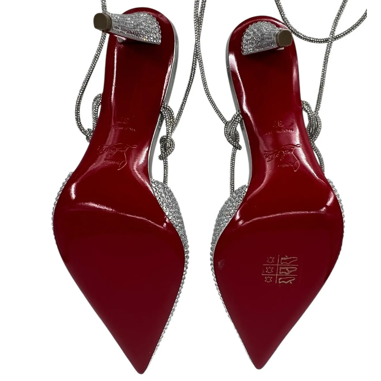 Christian Louboutin Astrid Lace Crystal Embellished Pumps Silver Size 37 - Image 17