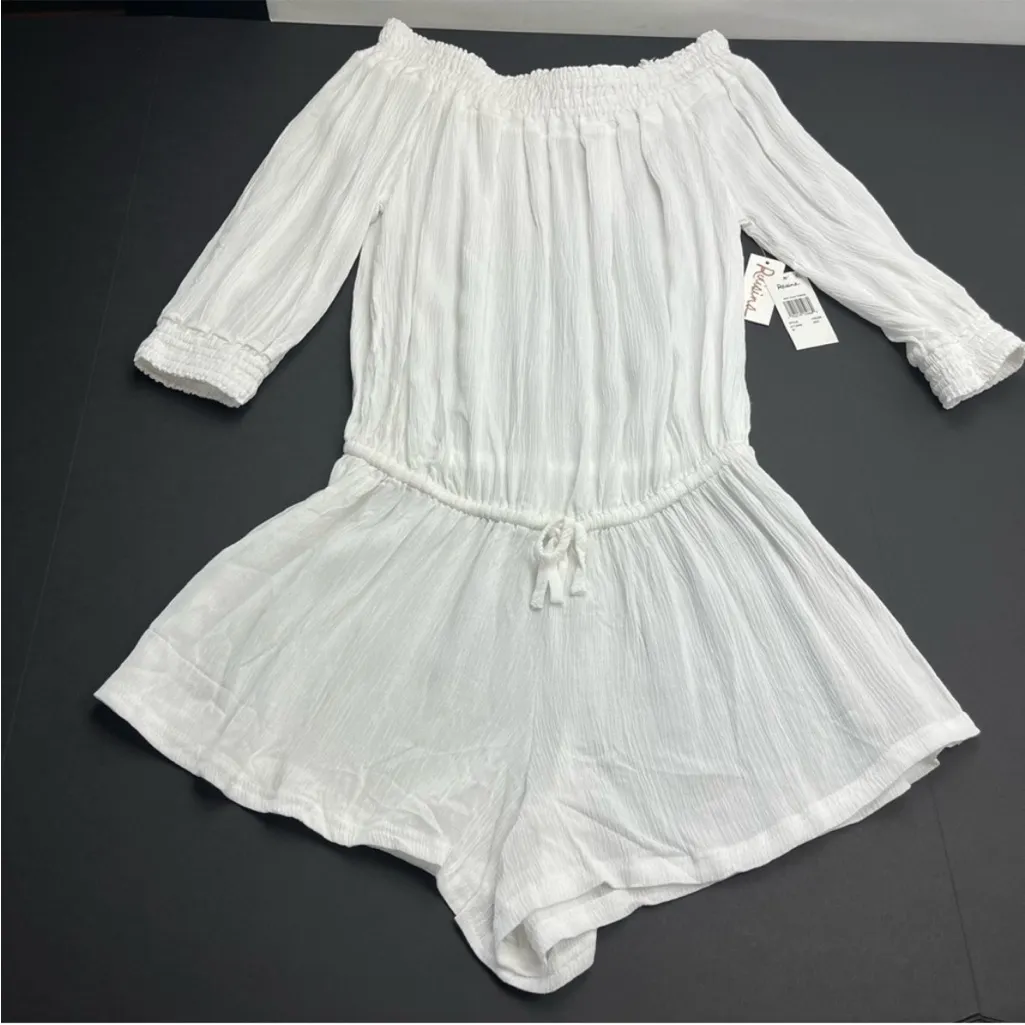 Raisins West Coast‎ Off-The-Shoulder Romper Cover-Up Swim Size Medium White NEW - Image 2