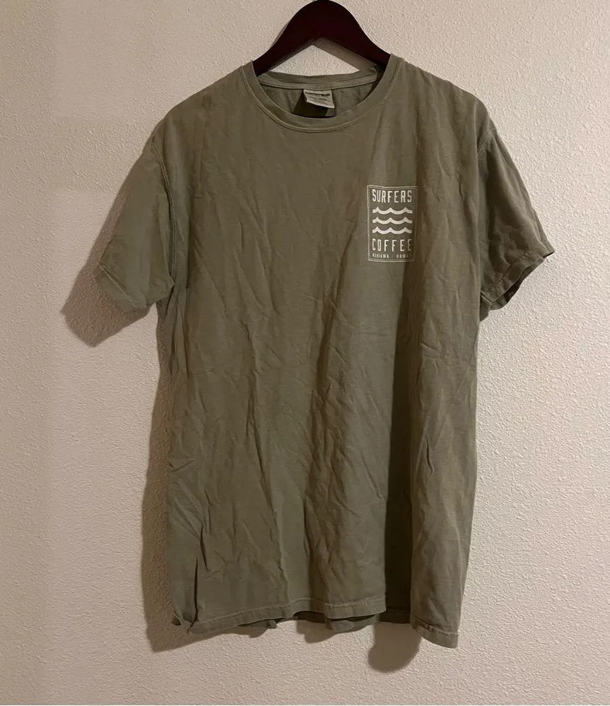 Surfers Coffee Wahiawa Hawaii Light Green Wave Surf Graphic Tee Size Medium - Image 3