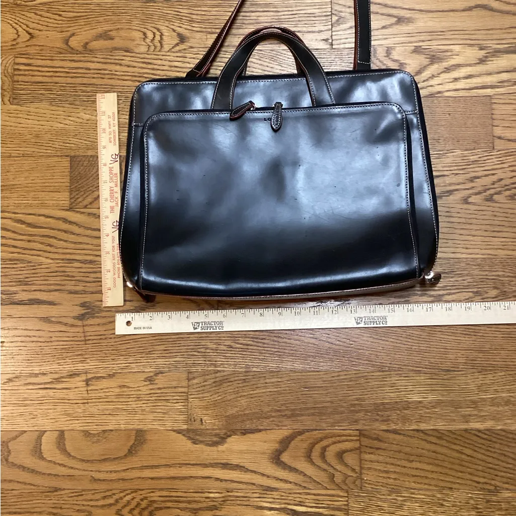 Lodis Italian leather briefcase/laptop bag. Black with brown piping - Image 11