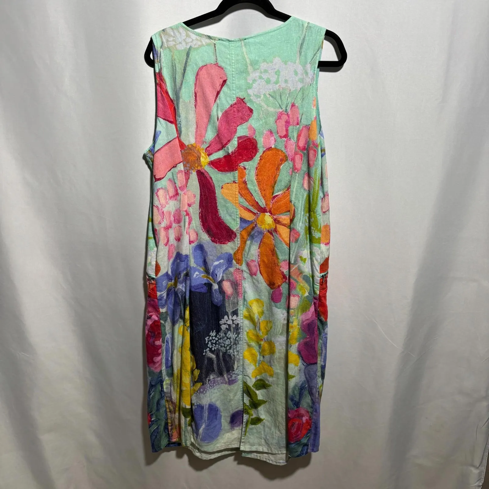 Claire Desjardins Watercolor Flowers Tank Midi Dress Art to Wear AOP V Neck L‎ Size L - Image 2