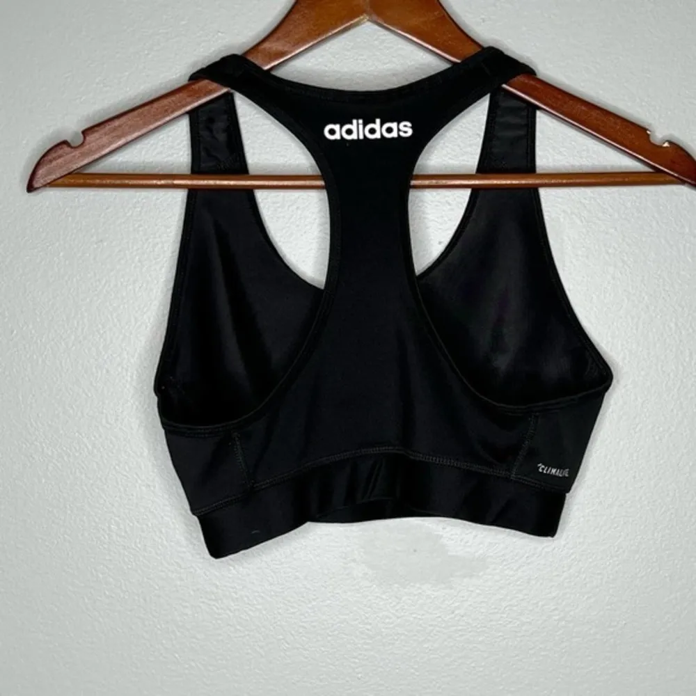 Adidas Black Logo CLIMALITE Racerback Sports Bra spell out athletic size medium - Image 3