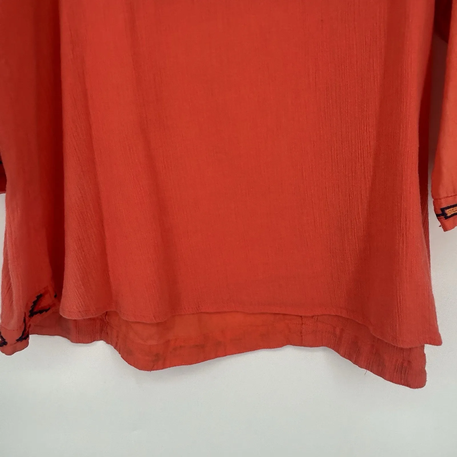 New Direction Boho Gauzy Top Orange Embroidered Western Split Neck Size 3X - Image 9