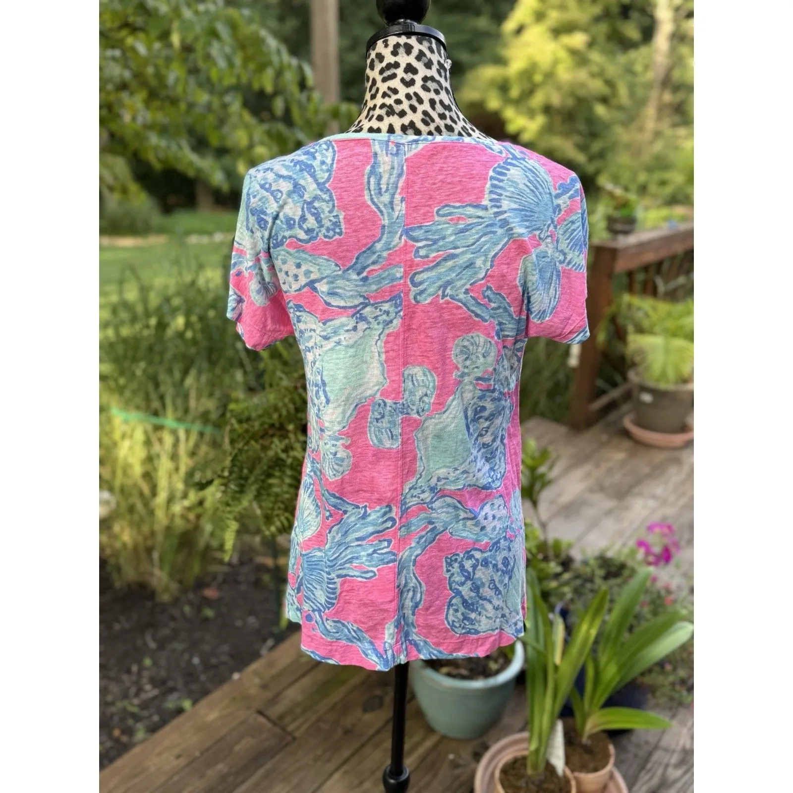 Lilly Pulitzer Mikela top pink pout barefoot princess blue shells size S - Image 2