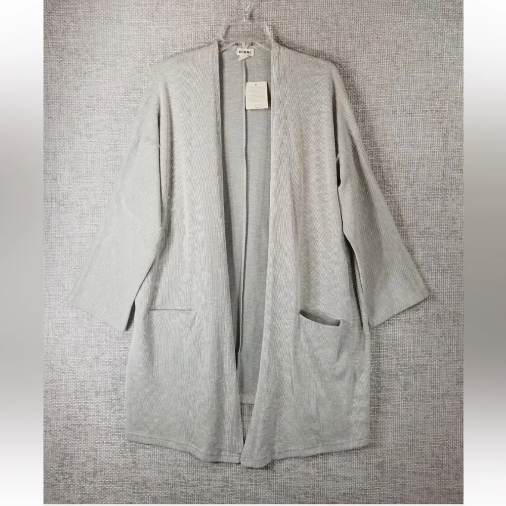 DONNI Sandwash Tan and White Stripe Cardigan Robe Size Large Tall NWT - Image 5