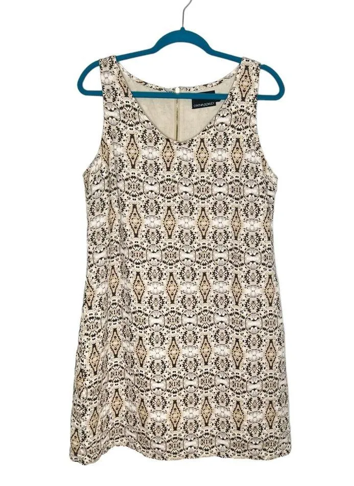 Cynthia Rowley 100% Linen Geometric Ikat Sleeveless Sheath Dress - Image 3