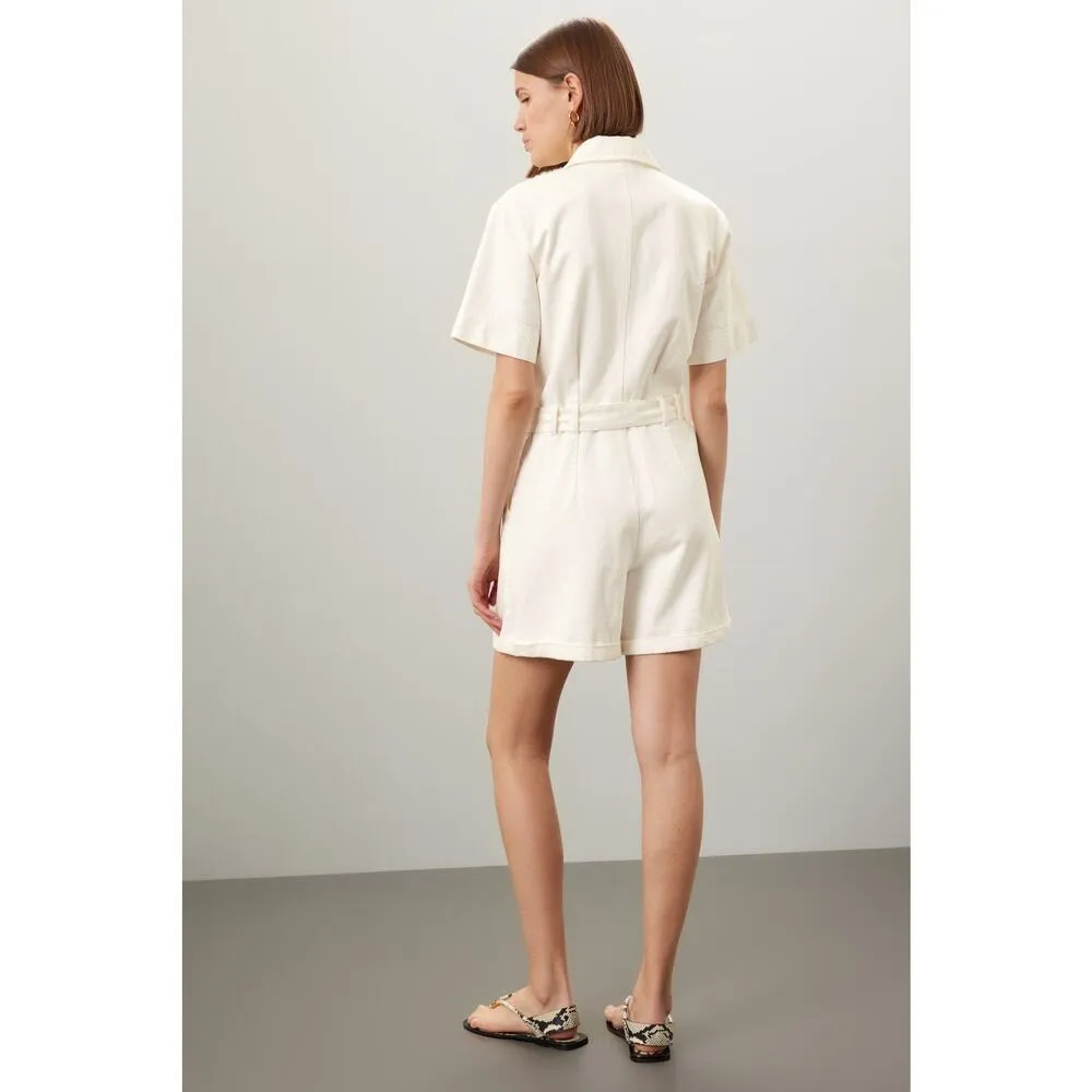 A. P. C. White Denim 100% Cotton Short Romper Combinaison Hills Romper Size 40 - Image 2