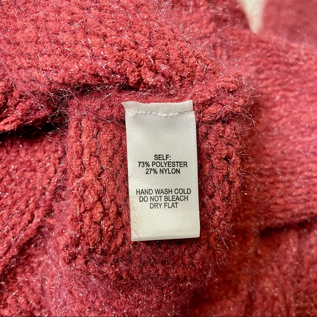 Lulu’s Joyous Cable Knit Turtleneck Mini Sweater Dress Maroon Red Medium - Image 12