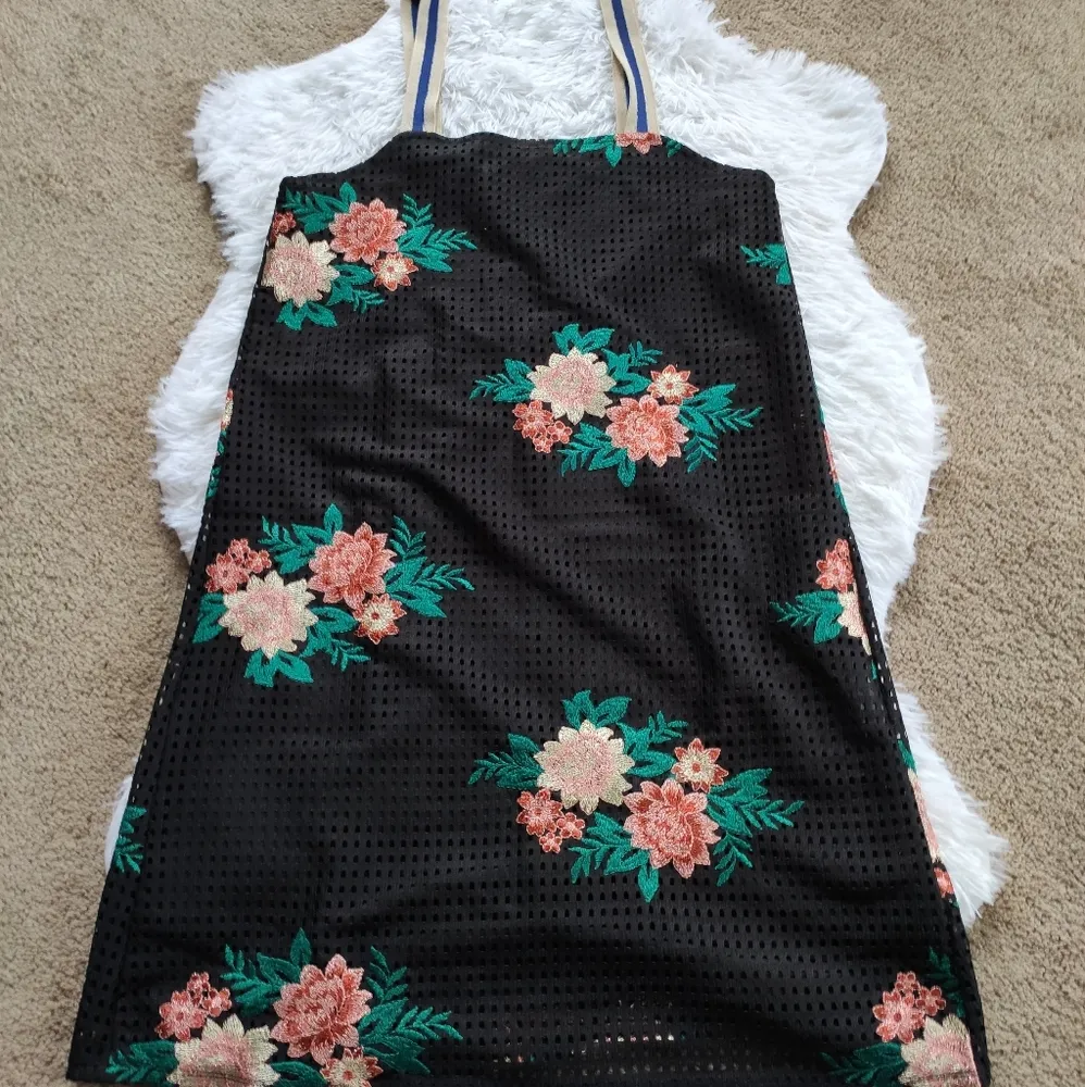 ZARA embroidery flowers black mesh dress size S - Image 4