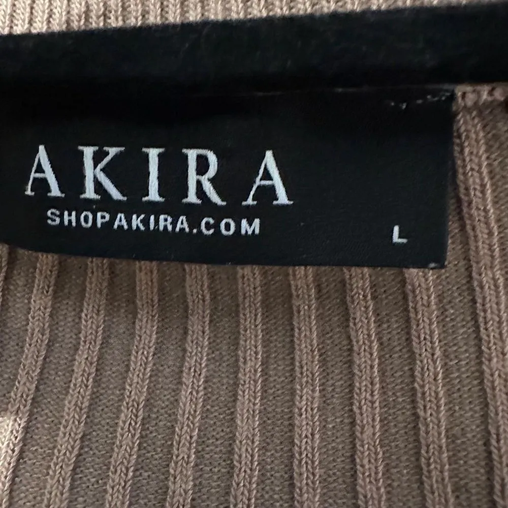 AKIRA Ribbed Lace-up Bodycon Dress Collar Long Sleeved Neutral Stretch Large - Image 8