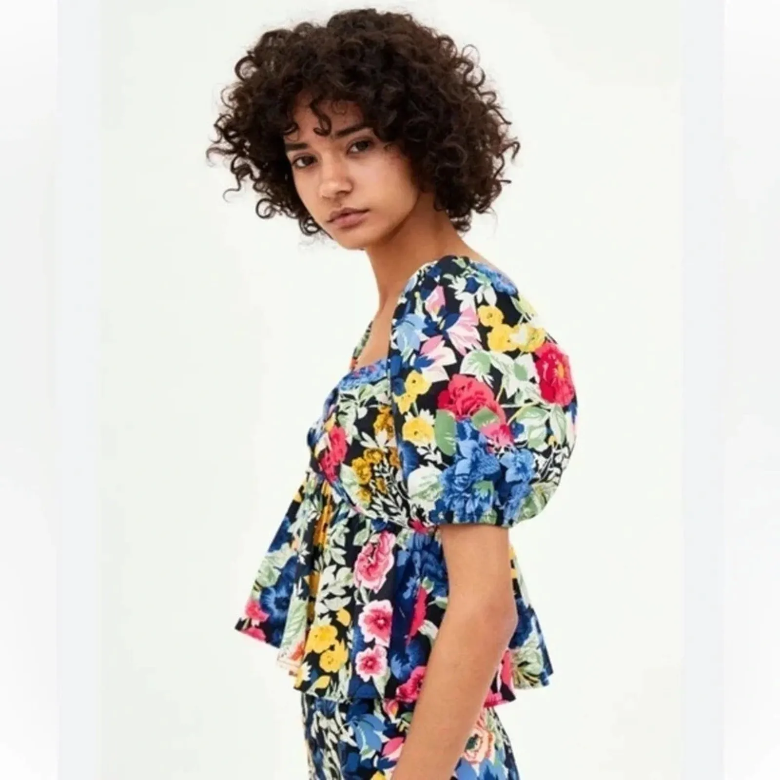 ZARA Trafaluc PRINTED DRAPED‎ TOP FLORAL CROPPED Size S - Image 9