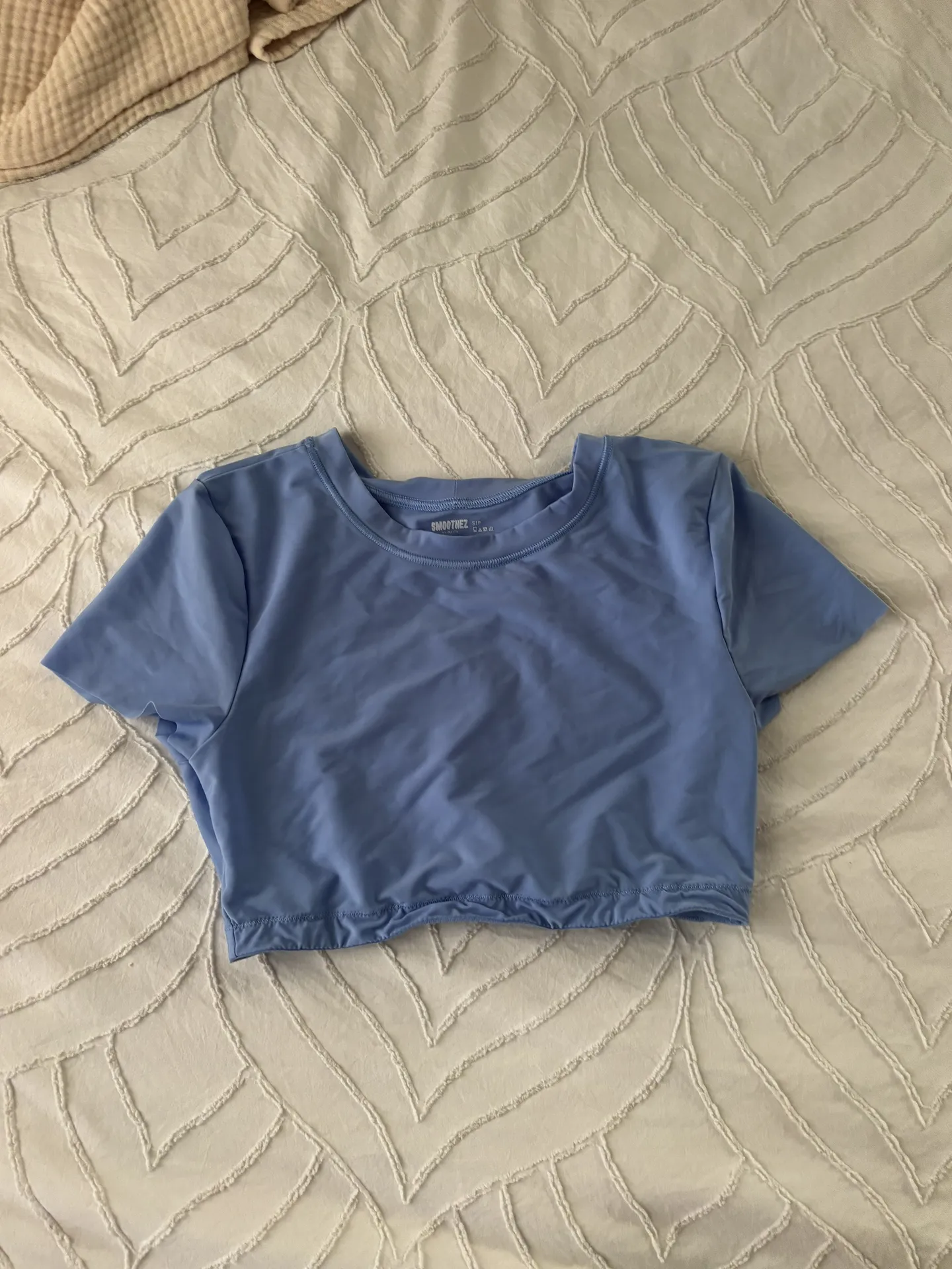 Blue Short sleeve Swim Crop Top - Image 3