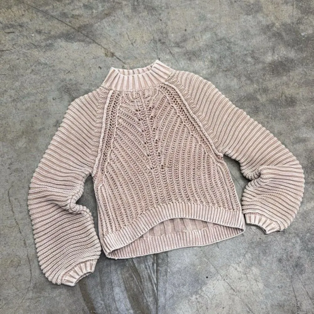 Free People Sweater Sweetheart Chunky Rib Knit Pullover Tan mock neck sweater - Image 3