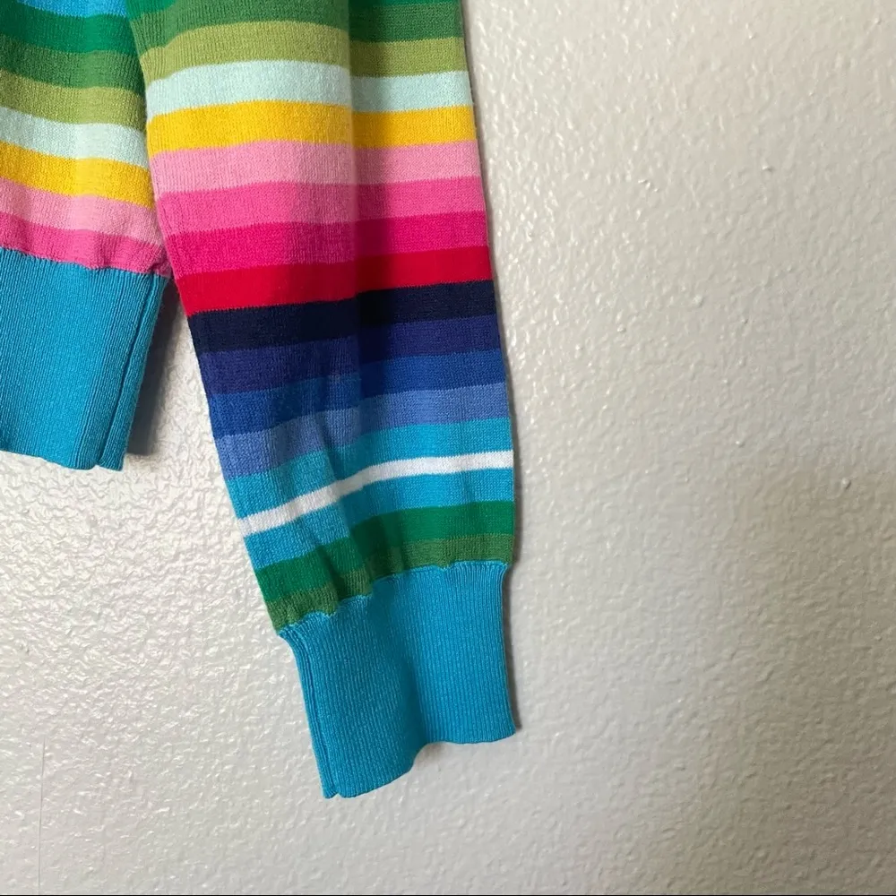 NWT Happy Sheep Rainbow Blue Striped Cardigan Crochet Detail Size Small - Image 7