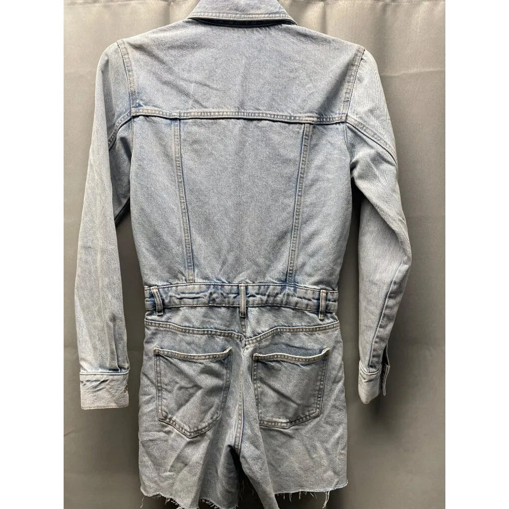 Zara Women's Light Blue Jean Overall Long Sleeve Shorts Size XS SKU 4108 - Image 6