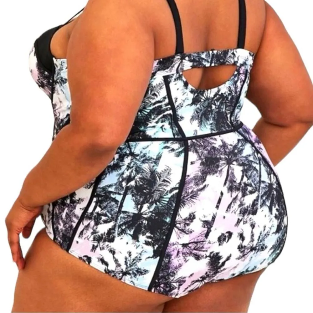 Torrid size 6 one piece swim suit floral black dd/f plus 6x - Image 3