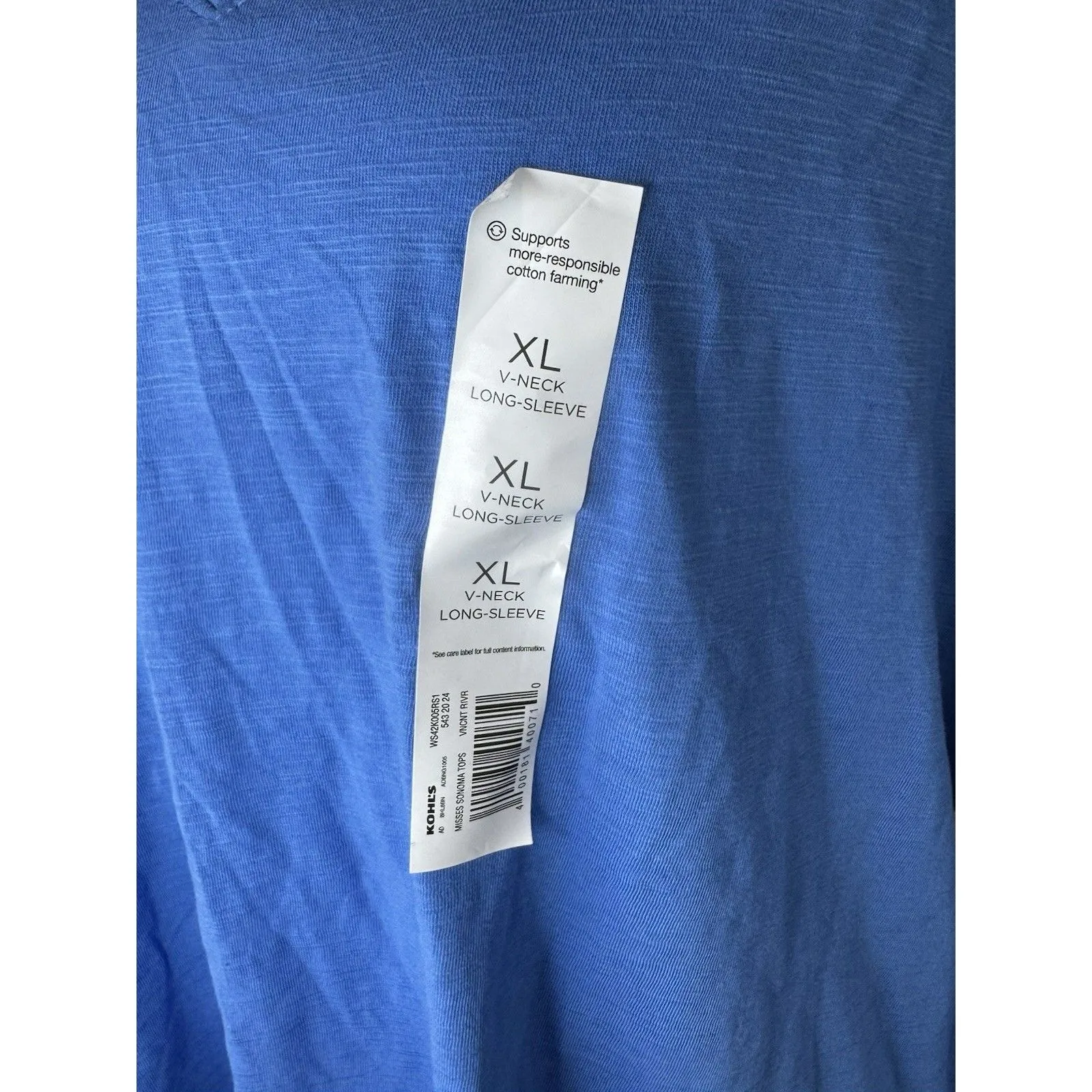 Sonoma Goods Tee Blue XL Women’s The Everyday Long Sleeve V-Neck Shirt NWT - Image 3