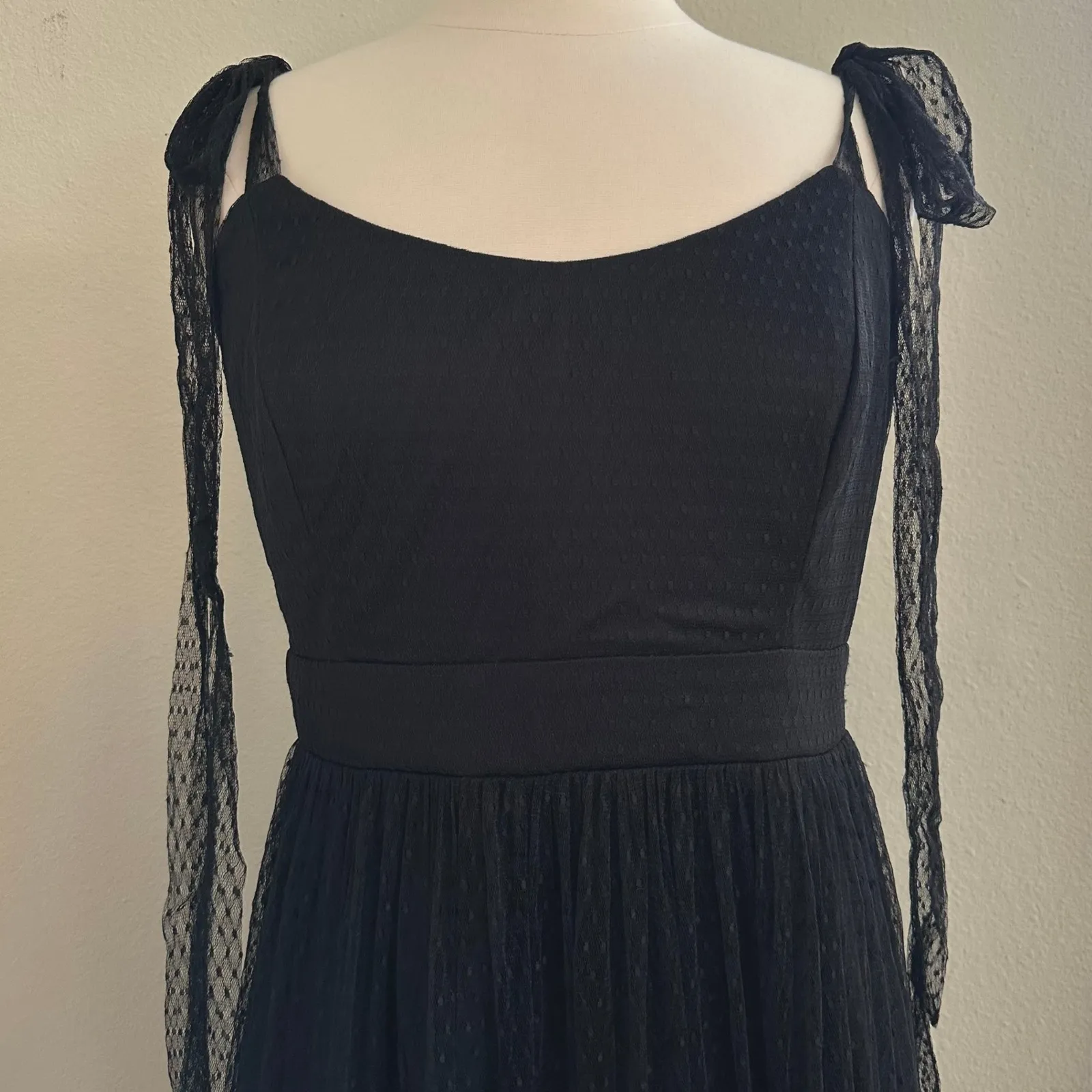 LULUS Midi Dress Captivating Aesthetic Black‎ Mesh Swiss Dot XL Cocktail Party - Image 6