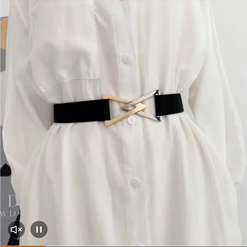Double Triangle Metal Buckle Belt Women's Decorative Elastic Casual One Size L Black Size L - Image 10