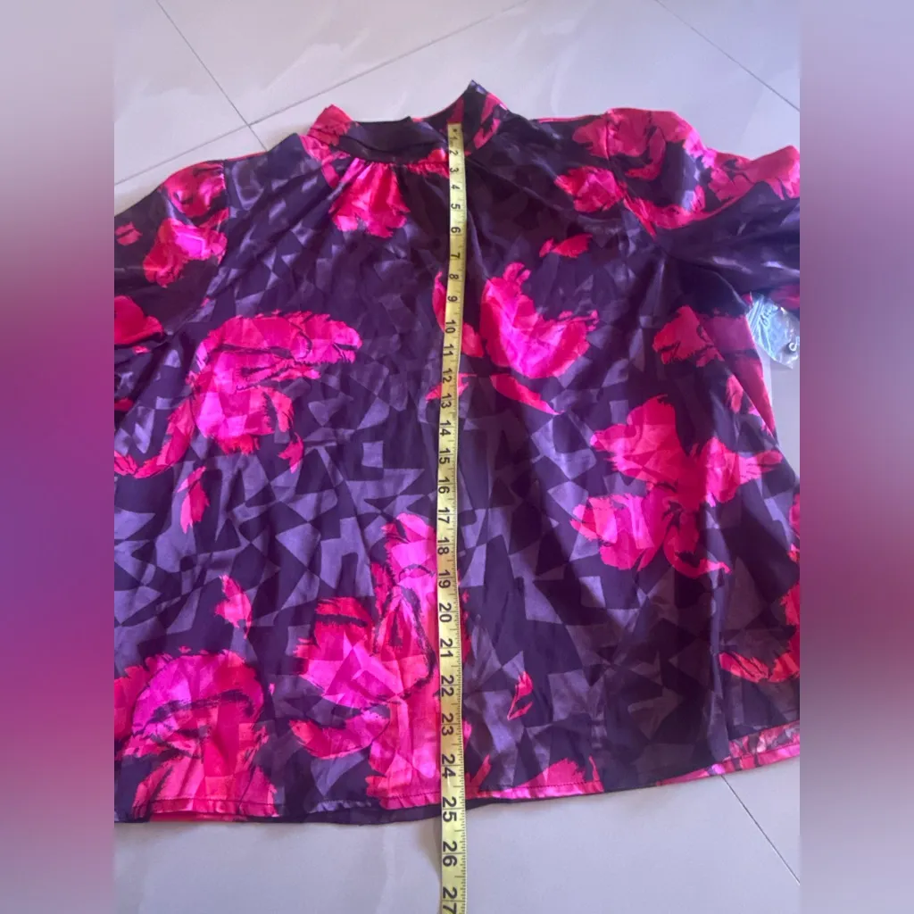 NINE WEST DRESS BLOUSE  HIGH NECK LONG SLEEVES PLUZ SIZE XXL Pink Floral - Image 11