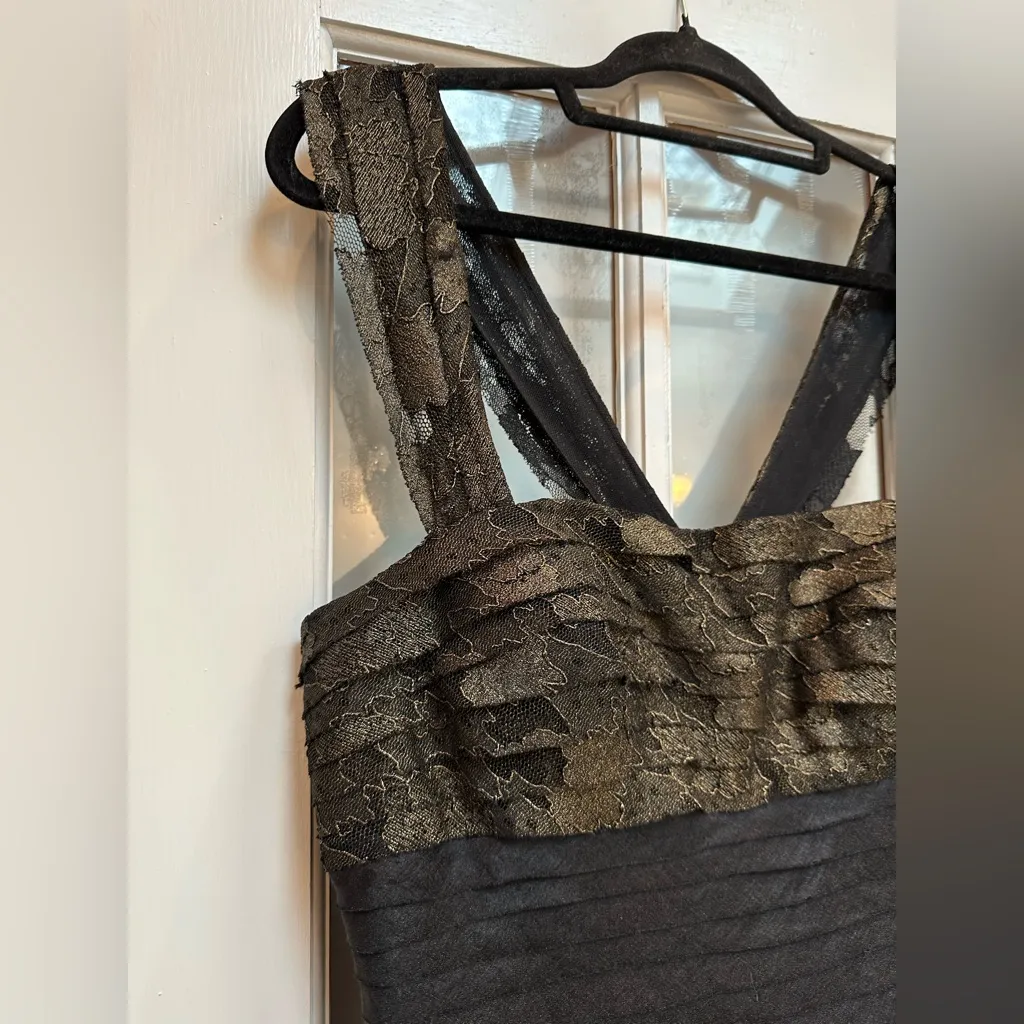 JS Collections Black Gold Lace Shimmer Cocktail Party Dress Whimsigoth Size 12 - Image 3