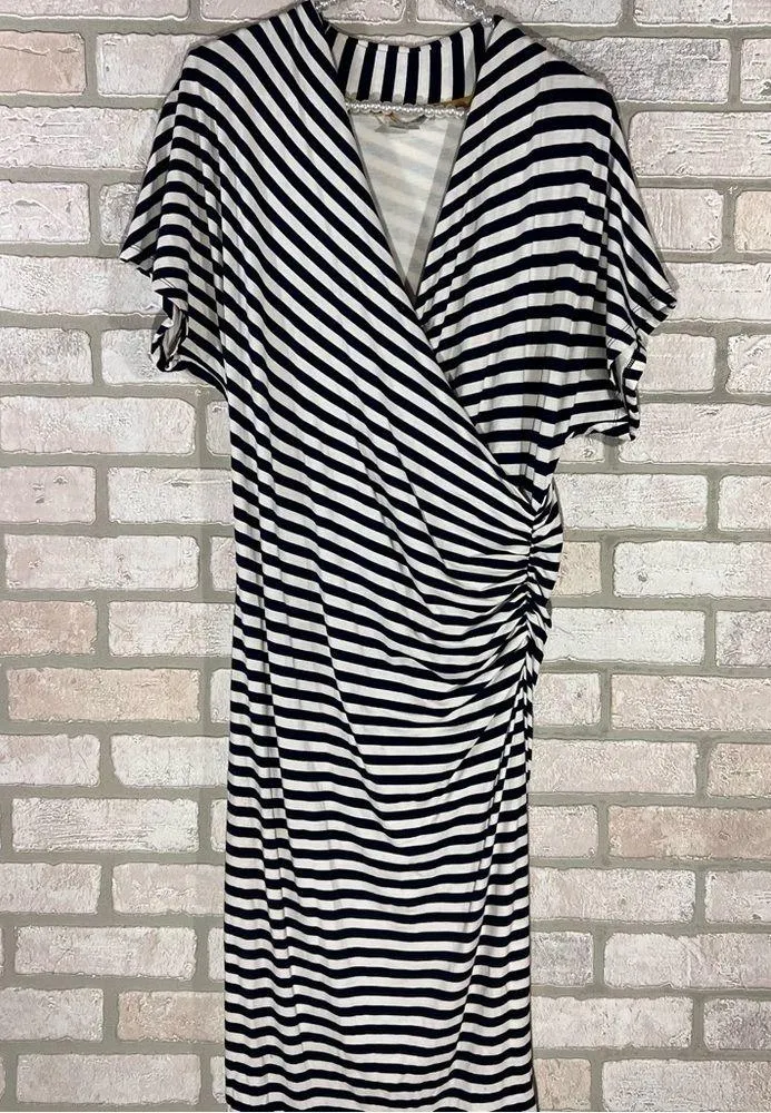 Boden Crossover Ruched Nautical Striped Midi Dress Size 8L - Image 3