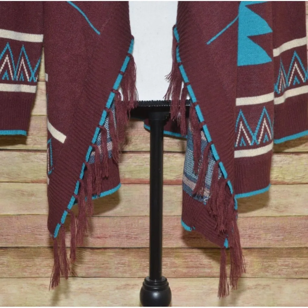 Giddy Up Glamour Cardigan Womens S Aztec Southwestern Open Front Fringe Fall - Image 3