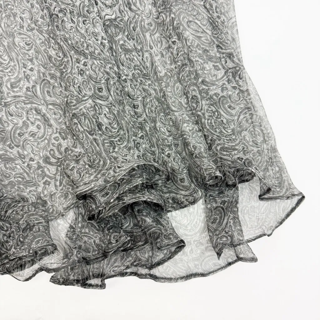 Brunello Cucinelli Paisley Print Silk Midi Skirt Grey Asymmetrical Chiffon - Image 11