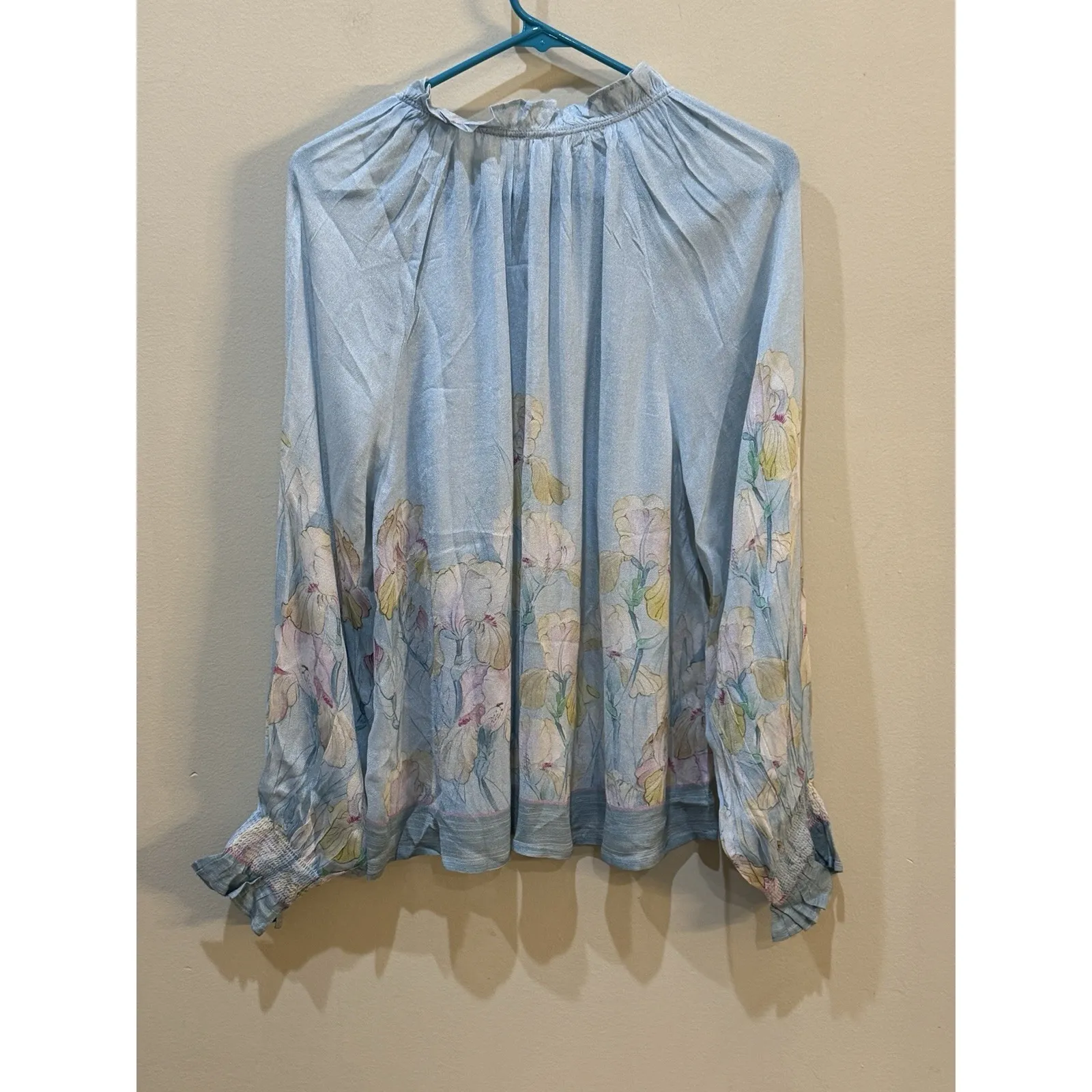 Bl^nk‎ London MAHOGANY TOP Size Large Watercolor Floral Iris Pastel Peasant - Image 4