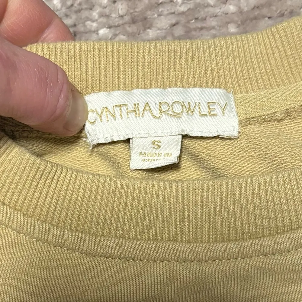 Cynthia Rowley Tan Puff Sleeve Top Short Sleeve Sweatshirt Material Crew Neck - Image 6