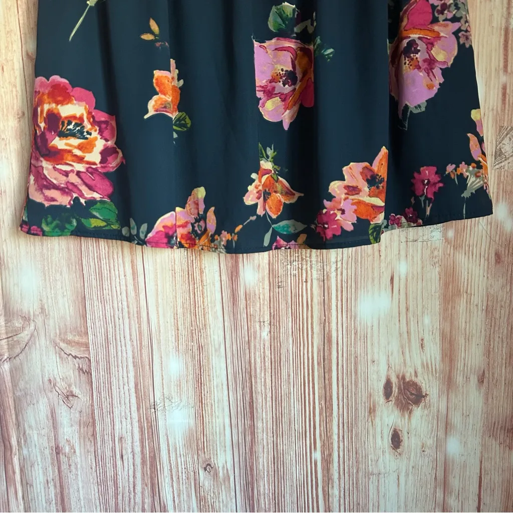 Buttons Navy Blue Floral Print Pull On Skirt - Image 3