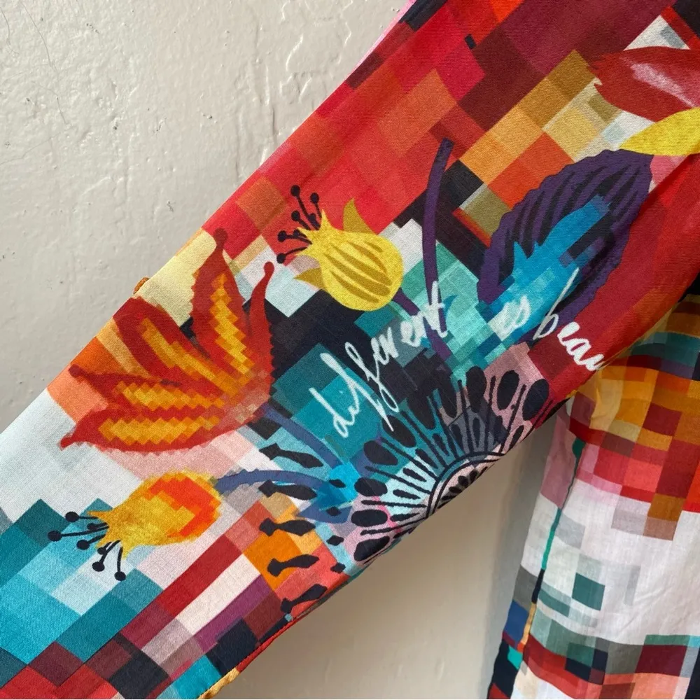 Desigual Colorful Pixelated Floral Print Camilia Rep Begona Long Sleeve Blouse - Image 11