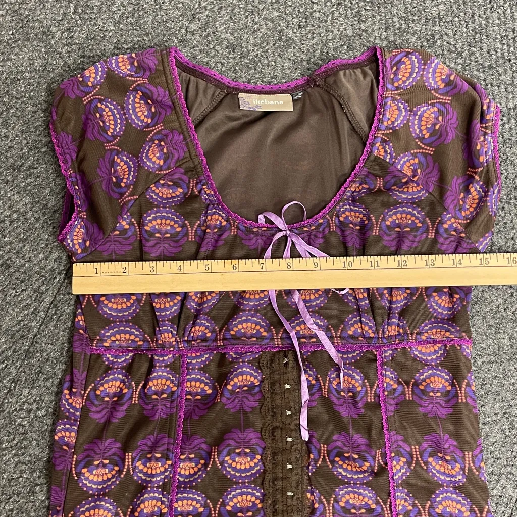 Ikebana Purple Women's Top Cap sleeves Y2K Semi Sheer Hooks tie baby doll Size M - Image 8