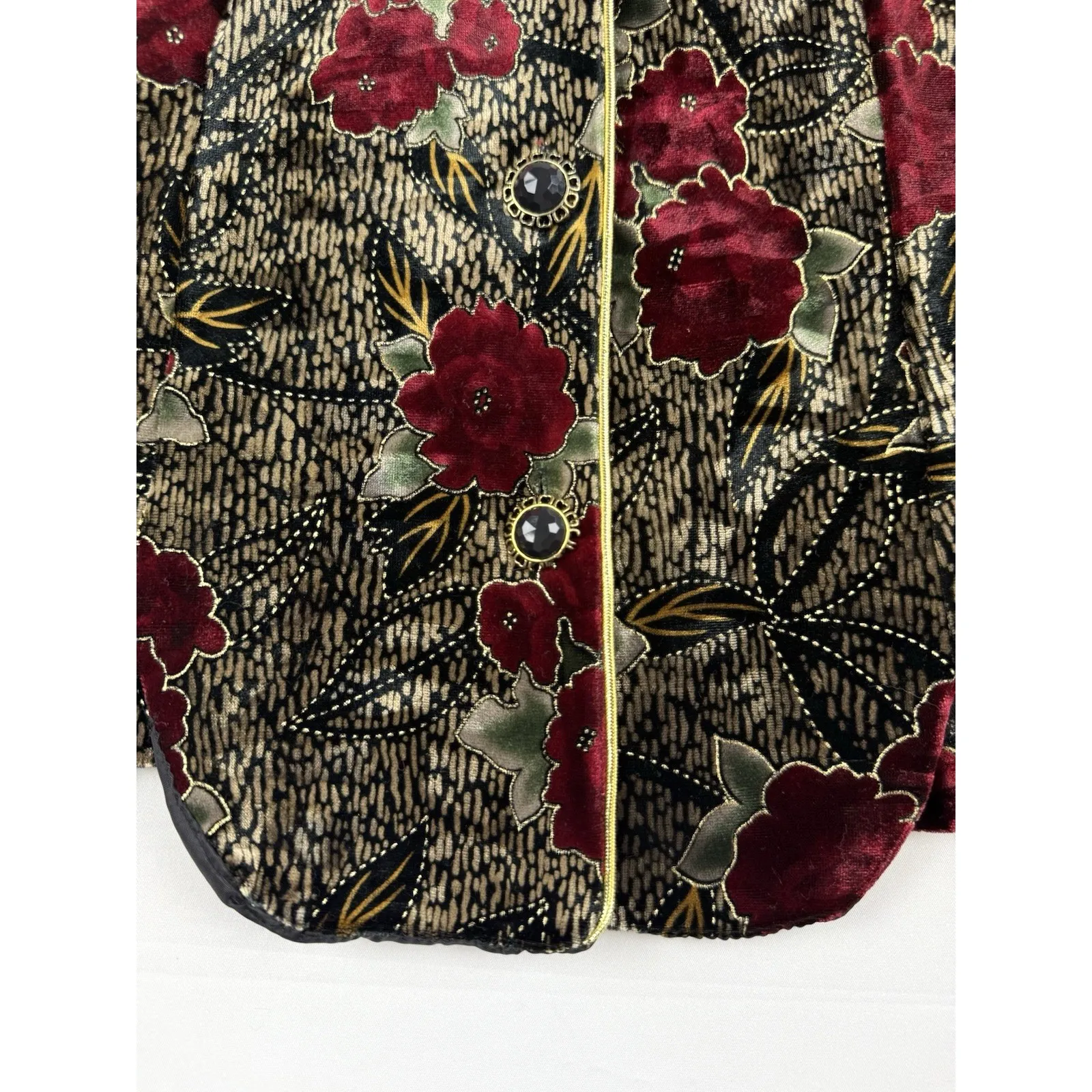 Velvet Floral Gold Black Holiday Jacket Top Wome's Size 12P Metallic R&K Evening - Image 4