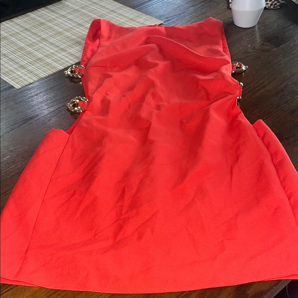 SheIn  Strapless Red Dress with Gold Accents - Image 2