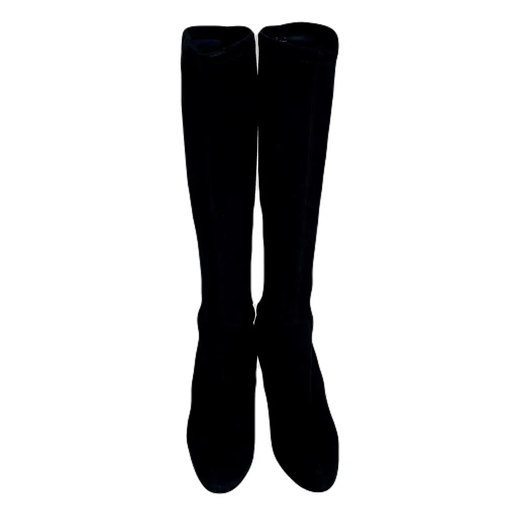 LK Bennett Black ‘Slyvie’ Stretch Suede Knee High Heeled Boots, Size 39 - Image 4