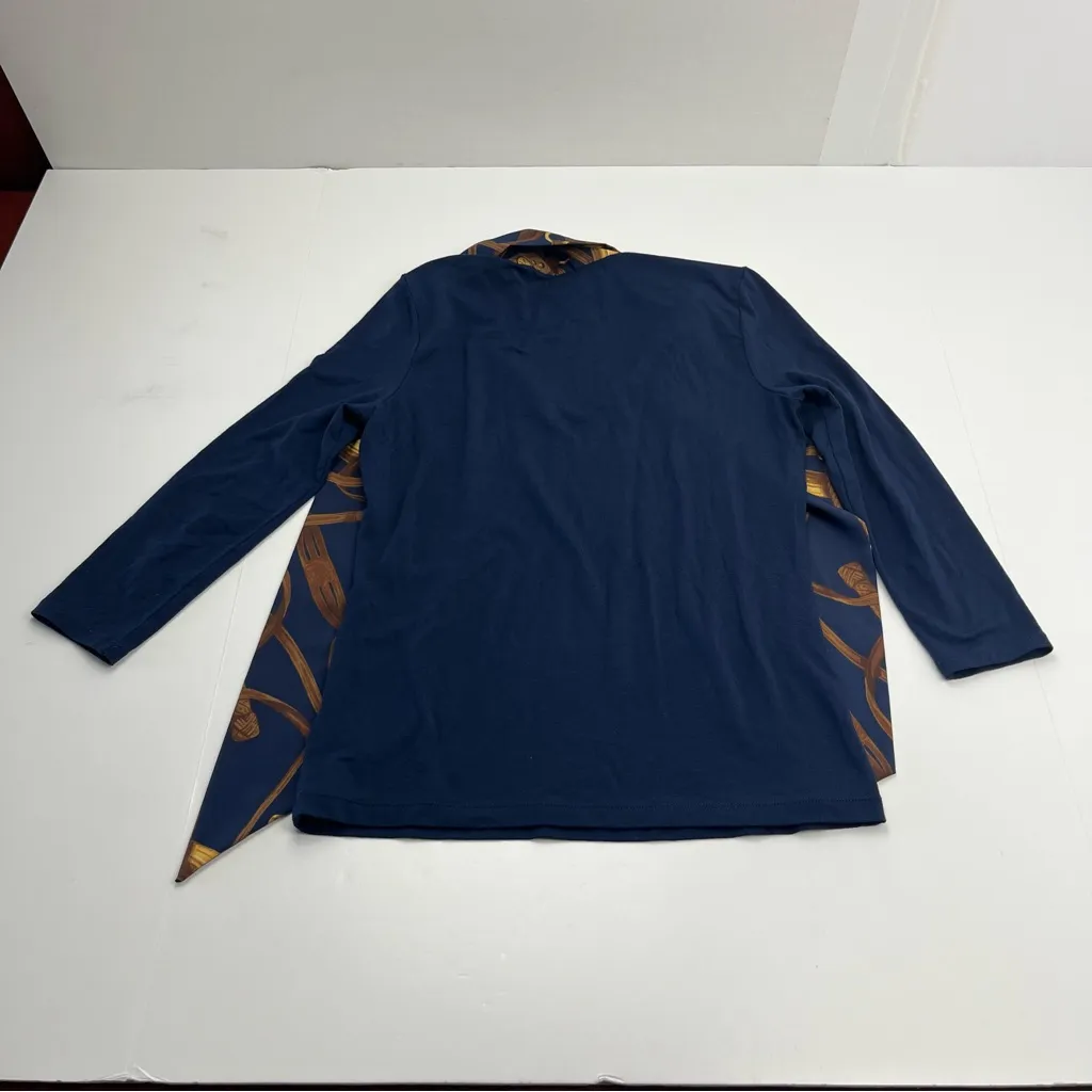 Lauren‎ Ralph Lauren Equestrian Bridle Print Scarf Blue Gold Top Petite Small - Image 11