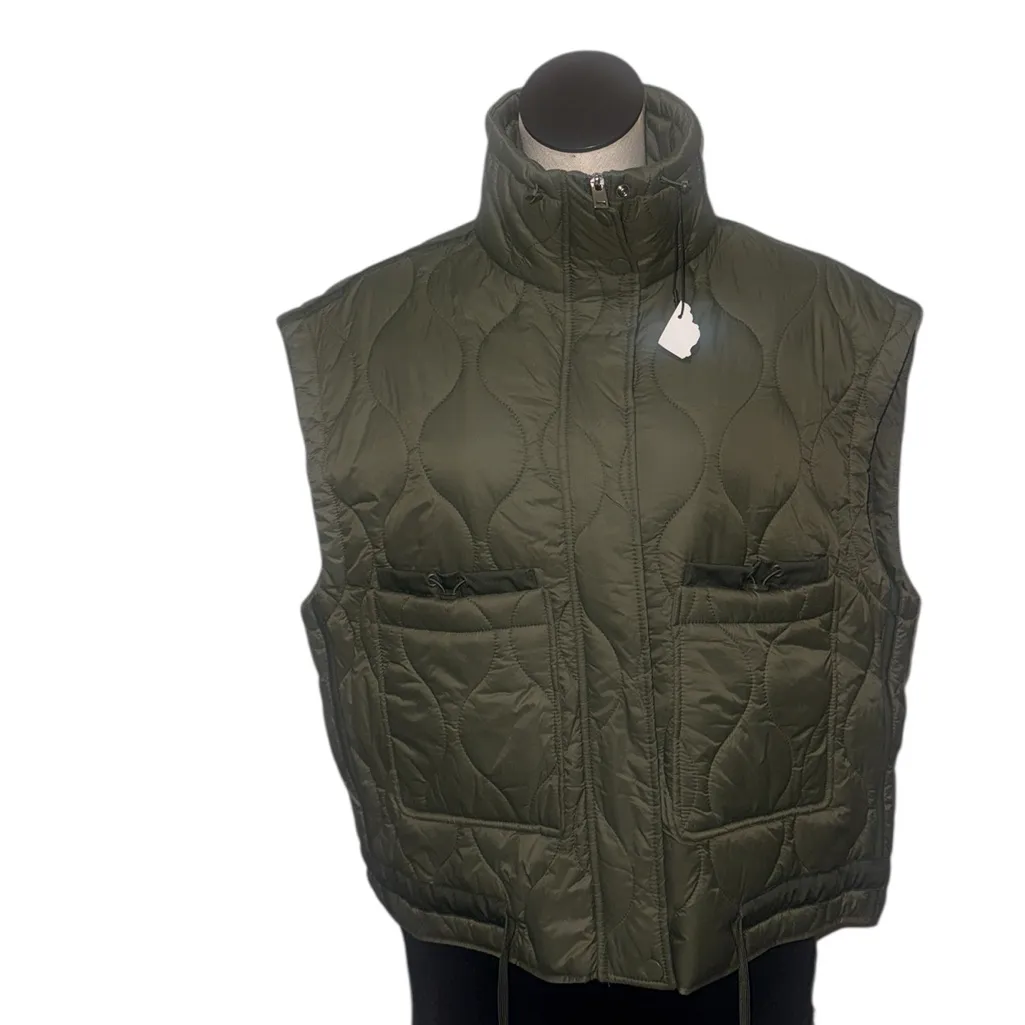 NWOT ZARA Khaki Green Puffer Jacket Sleeveless Pockets Lightweight Oversize M - Image 7