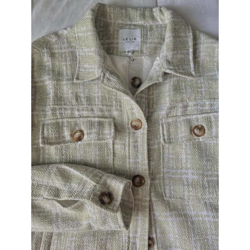 Lelis Collection Shacket Green & White‎ Textured Fabric Small NWOT Buttonup - Image 2