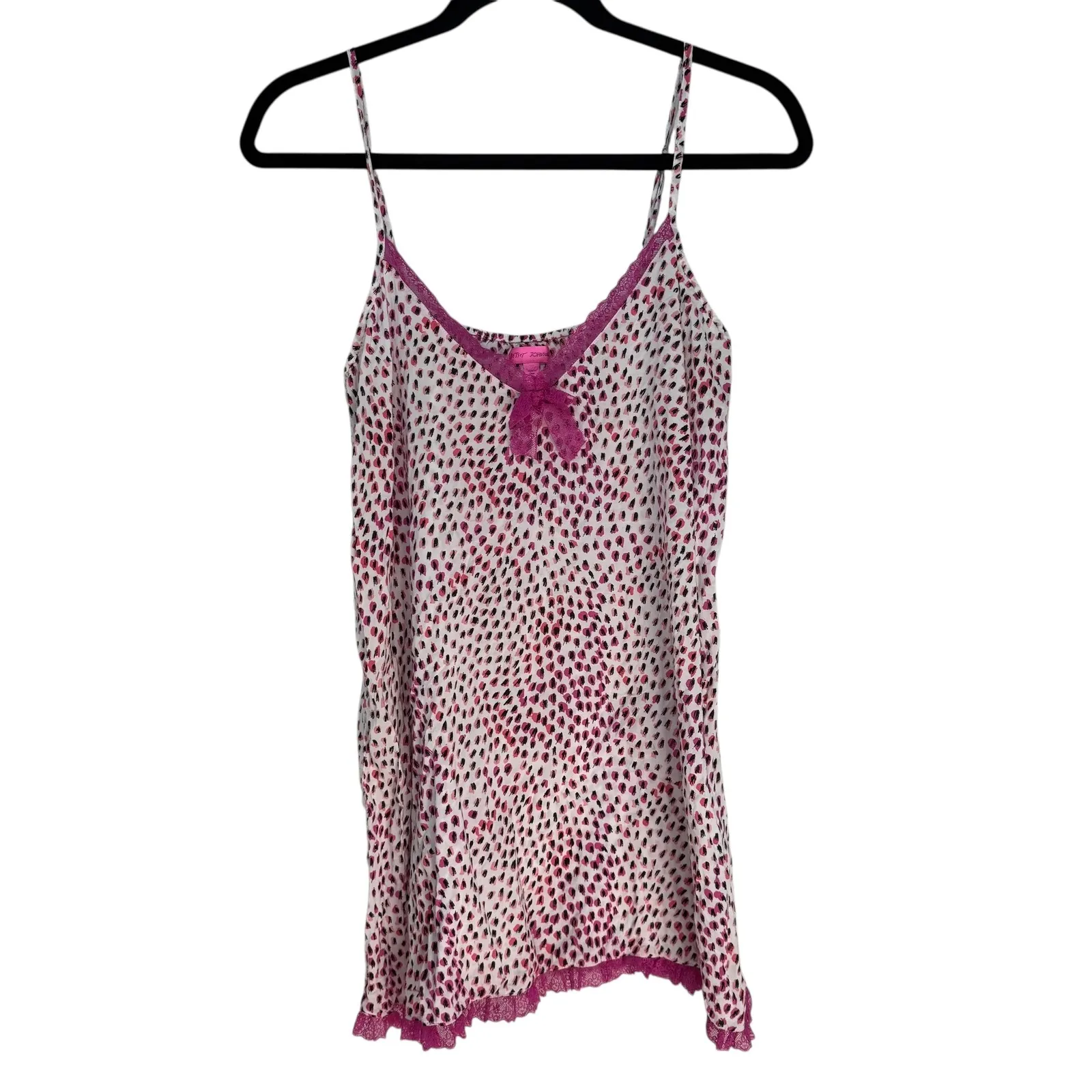 Betsey Johnson 2016 Womens Pink Print Lace Trim Cami Nightie Sleep Dress Size S - Image 7