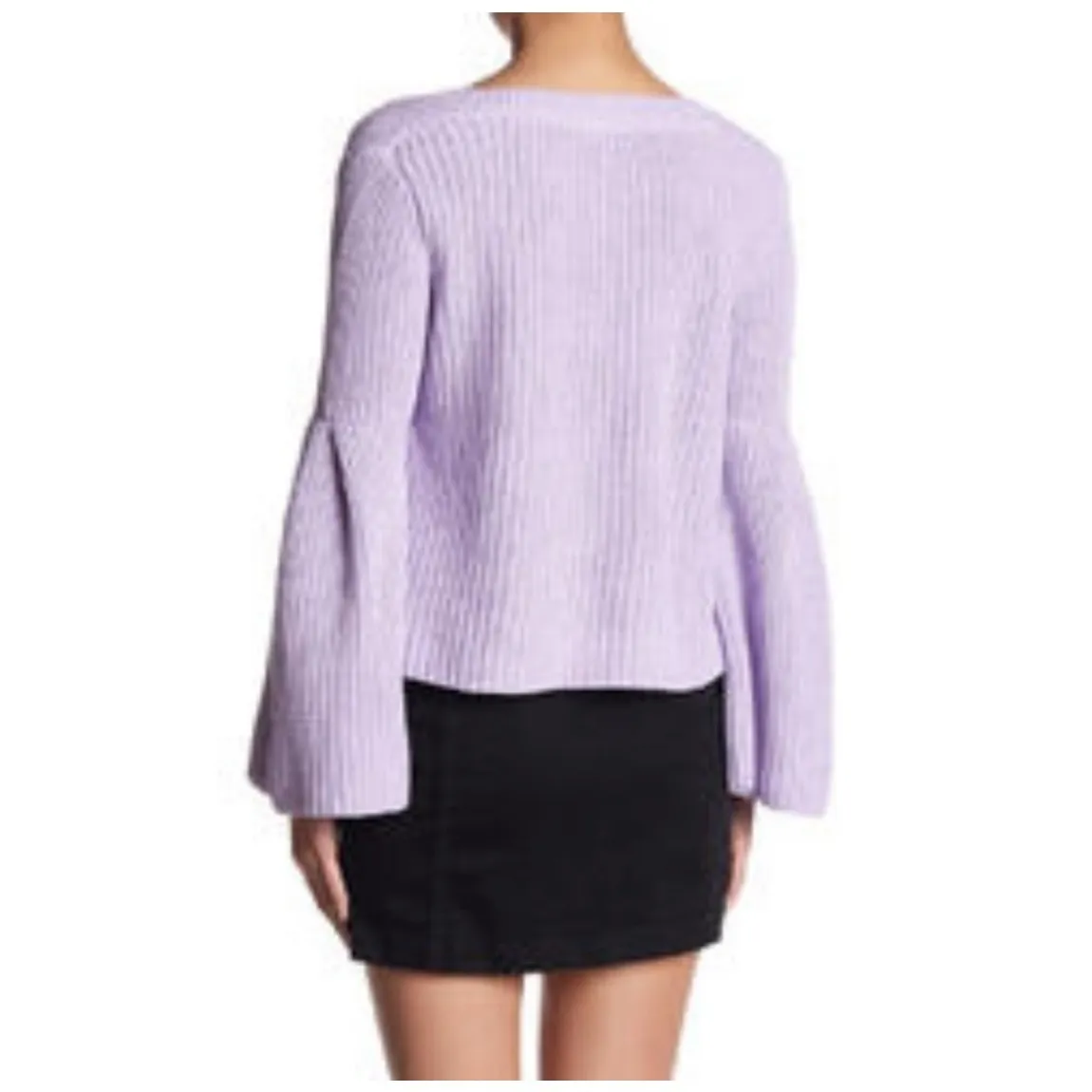 Free‎ People Sweater V Neck Long Bell Sleeve Purple Knit Pullover S - Image 3
